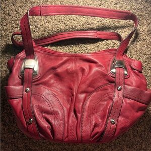 B. Makowsky Cherry Red Leather Shoulder Bag